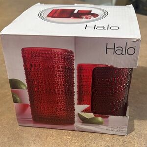 BNIB Halo Red Textured Glass Coolers Collection - Set of 4